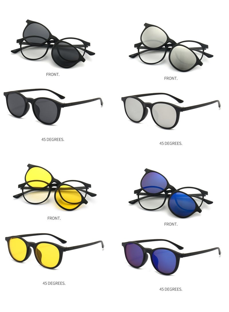 Unisex sunglasses featuring a TR90 base frame with four magnetic replacement lenses in various colors, polarized sunglasses, superior UV400 protection, and an elegant leather case, perfect for a special gift - Image 3
