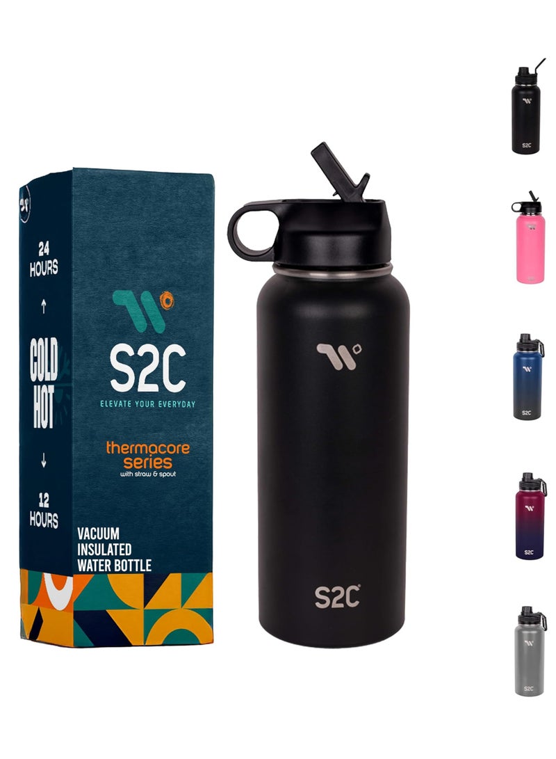 S2C Stainless Steel Water Bottle 1L,32oz Double Wall Vacuum Insulated Water Bottle, BPA Free Water Bottle for Kids School with Straw lid- Thermos Water Flask for Hot Water, Water Bottle - Image 1