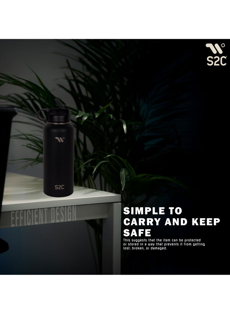 S2C Stainless Steel Water Bottle 1L,32oz Double Wall Vacuum Insulated Water Bottle, BPA Free Water Bottle for Kids School with Straw lid- Thermos Water Flask for Hot Water, Water Bottle - Image 4