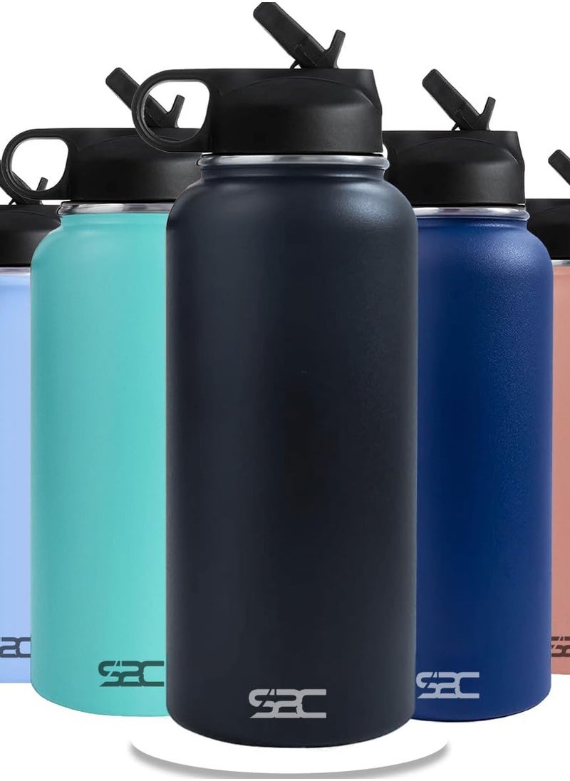 S2C Stainless Steel Water Bottle 1L,32oz Double Wall Vacuum Insulated Water Bottle, BPA Free Water Bottle for Kids School with Straw lid- Thermos Water Flask for Hot Water, Water Bottle  - Image 1