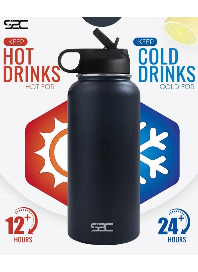 S2C Stainless Steel Water Bottle 1L,32oz Double Wall Vacuum Insulated Water Bottle, BPA Free Water Bottle for Kids School with Straw lid- Thermos Water Flask for Hot Water, Water Bottle  - Image 3
