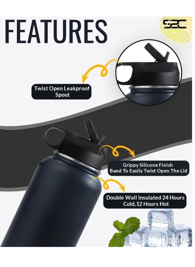 S2C Stainless Steel Water Bottle 1L,32oz Double Wall Vacuum Insulated Water Bottle, BPA Free Water Bottle for Kids School with Straw lid- Thermos Water Flask for Hot Water, Water Bottle  - Image 5