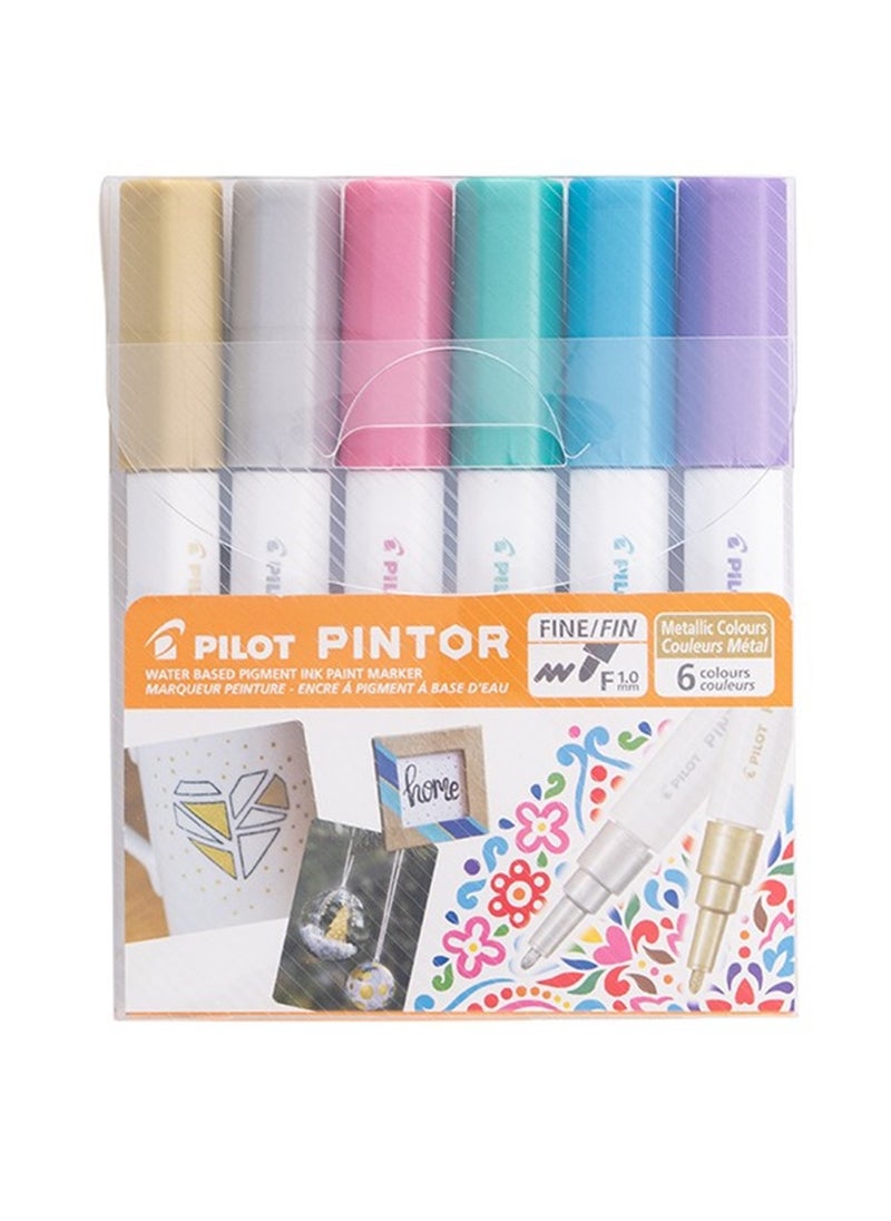 PILOT 6-Piece Pintor Water Based Paint Marker Fine 1.0mm Tip Metallic Colours  - Image 1