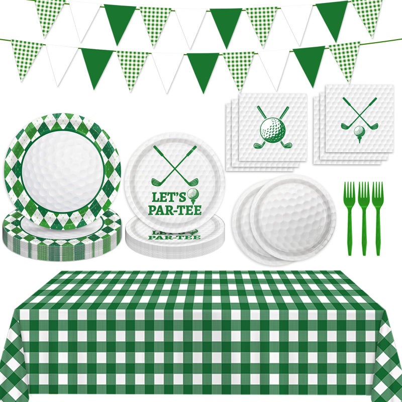 LINHAXM Golf Party Decorations Include Plates, Napkins, Forks, Banner, Tablecloth â€” Sports Birthday or Baby Shower Golf Birthday Decorations, Serves 24 - Image 1