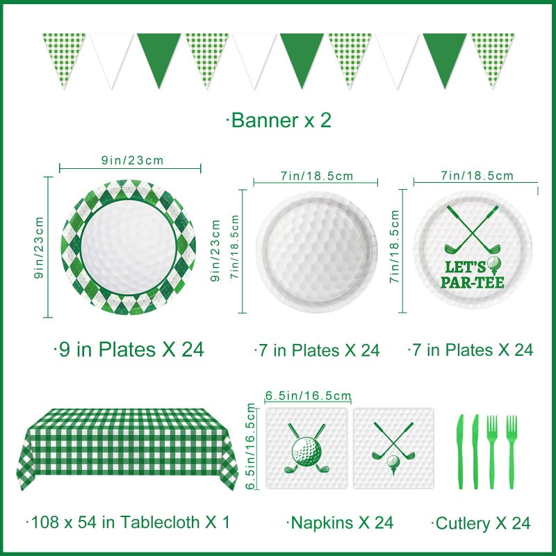 LINHAXM Golf Party Decorations Include Plates, Napkins, Forks, Banner, Tablecloth â€” Sports Birthday or Baby Shower Golf Birthday Decorations, Serves 24 - Image 2