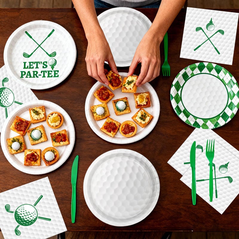 LINHAXM Golf Party Decorations Include Plates, Napkins, Forks, Banner, Tablecloth â€” Sports Birthday or Baby Shower Golf Birthday Decorations, Serves 24 - Image 4