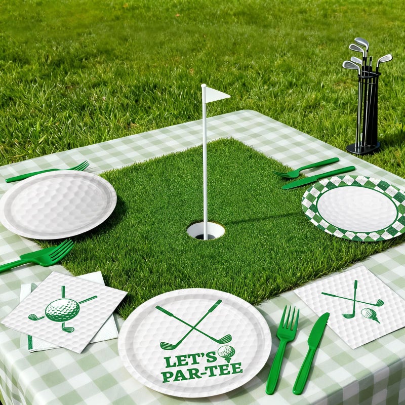 LINHAXM Golf Party Decorations Include Plates, Napkins, Forks, Banner, Tablecloth â€” Sports Birthday or Baby Shower Golf Birthday Decorations, Serves 24 - Image 3