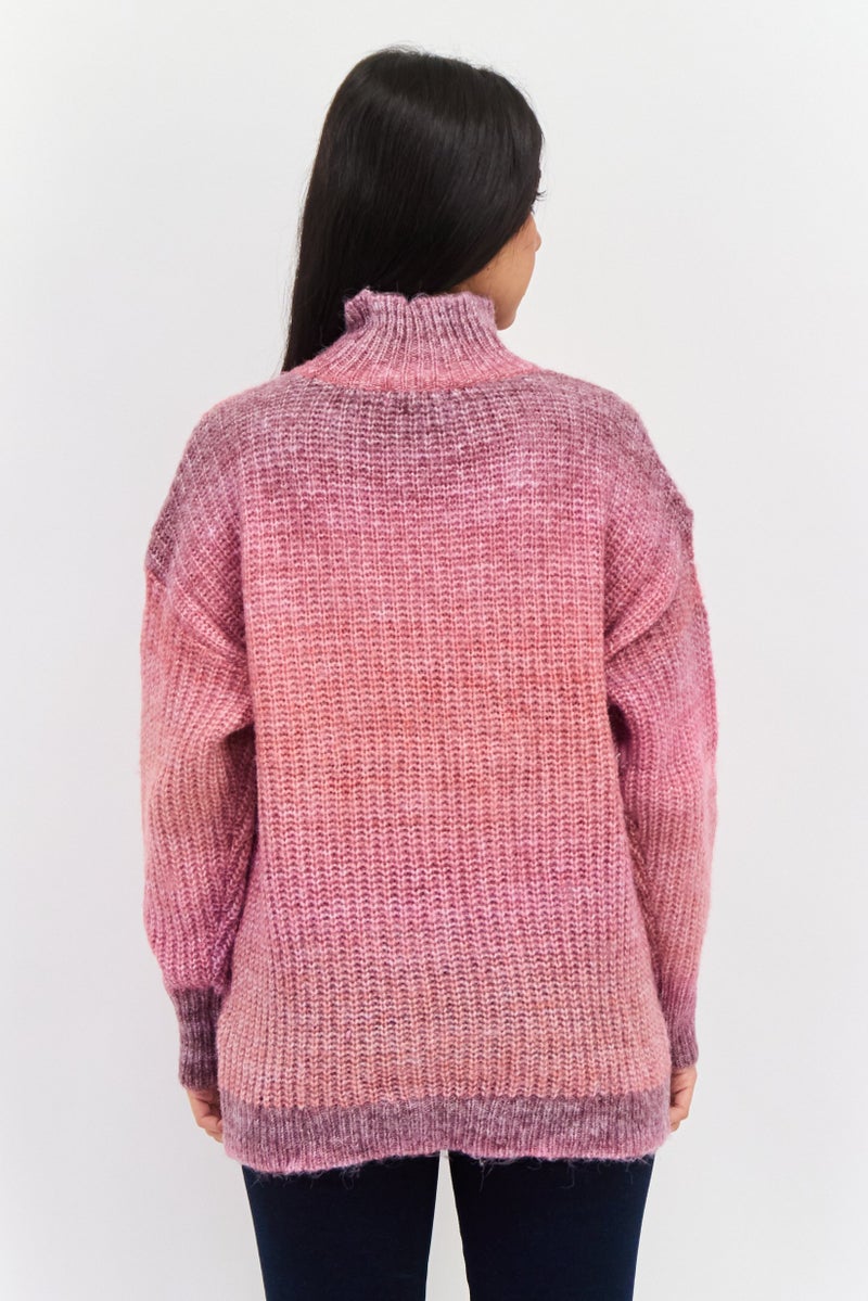 Aqua Women High Neck Textured Sweater, Pink Mist  - Image 3