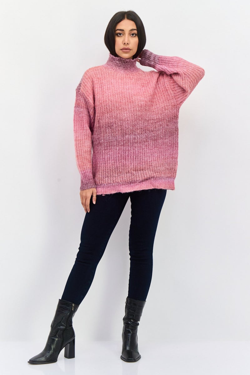 Aqua Women High Neck Textured Sweater, Pink Mist - Image 4