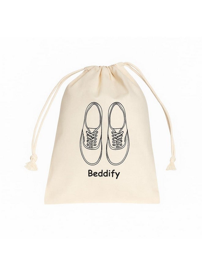 Beddify Pack of 6 Cotton Travel Shoe Cover (14 X 16 Inch) Large Portable Pouch Footwear Organizer Durable Drawstring Bags Suitable for All Size Footwear (Beige)