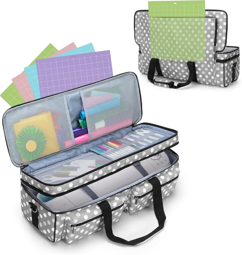 LUXJA Double-Layer Bag with Cutting Mat Pocket for Cricut Explore Air (Air2) and Maker, Carrying Bag Compatible with Cricut Die-Cut Machine and Supplies (Bag Only, Patent Design), Gray Dots - Image 1
