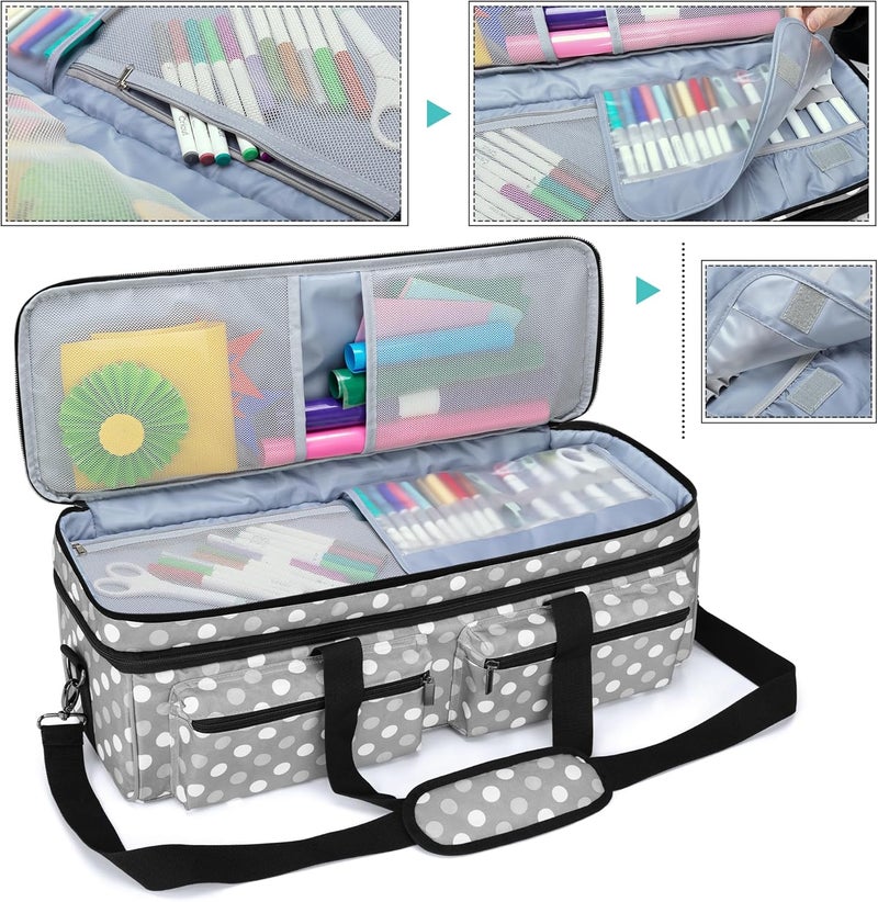 LUXJA Double-Layer Bag with Cutting Mat Pocket for Cricut Explore Air (Air2) and Maker, Carrying Bag Compatible with Cricut Die-Cut Machine and Supplies (Bag Only, Patent Design), Gray Dots - Image 2