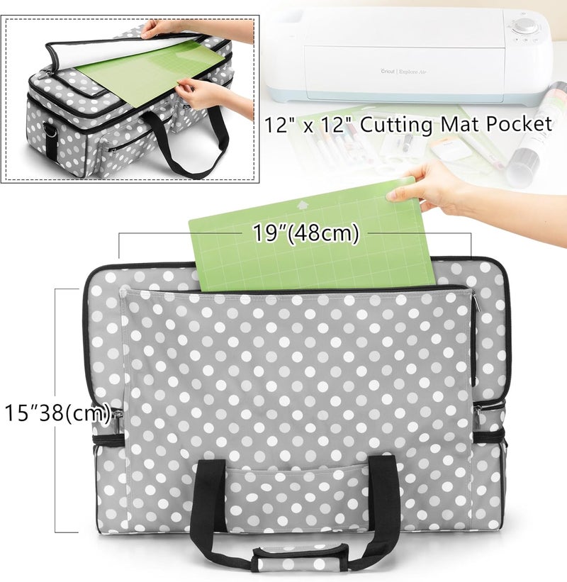 LUXJA Double-Layer Bag with Cutting Mat Pocket for Cricut Explore Air (Air2) and Maker, Carrying Bag Compatible with Cricut Die-Cut Machine and Supplies (Bag Only, Patent Design), Gray Dots - Image 3