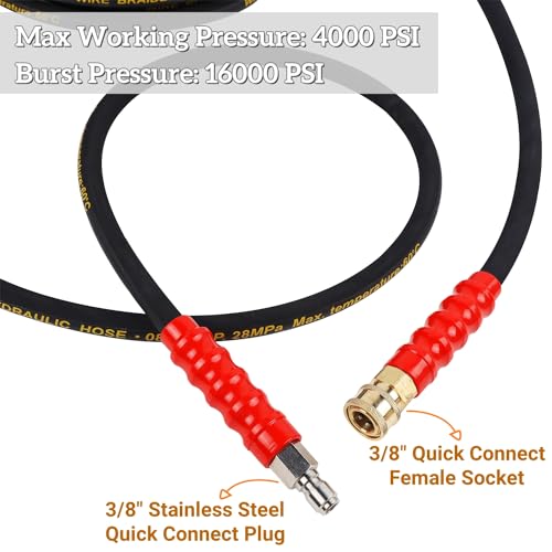 Biswing Pressure Washer Hose 50FT with 3/8 Inch Quick Connect, High Tensile Wire Braided Power Washer Hose, Kink Proof Extension Hose for Cars Floors Swimming Pool Washing, 4000 PSI - Image 4