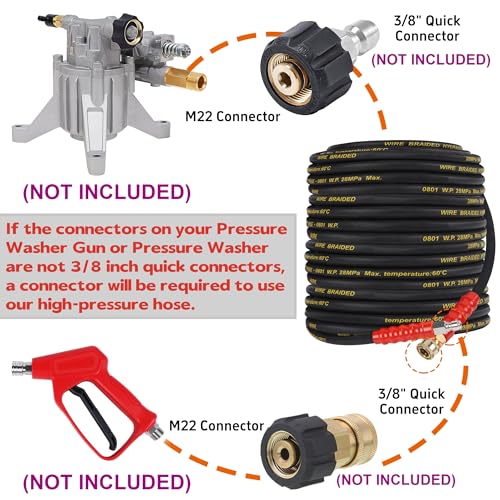 Biswing Pressure Washer Hose 50FT with 3/8 Inch Quick Connect, High Tensile Wire Braided Power Washer Hose, Kink Proof Extension Hose for Cars Floors Swimming Pool Washing, 4000 PSI - Image 5