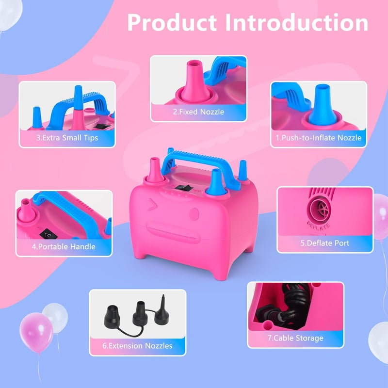 OWill Balloon Pump Electric, Multipurpose Balloon Inflator Electric Air Pump, Portable Dual Nozzle Balloons Air Pump Electric 600W Blow Machine for Party Decoration - Image 2