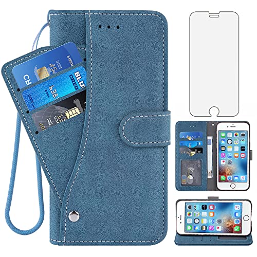 Asuwish Compatible with iPhone 6plus 6splus 66s Plus Wallet Case and Tempered Glass Screen Protector Flip Purse Cover Card Holder Cell Phone Cases for iPhone6 6 iPhone6s 6s i 6P 6a S Six iPhone6splus Blue - Image 1