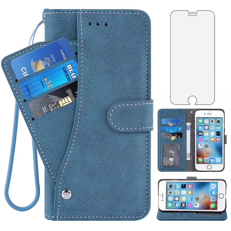 Asuwish Compatible with iPhone 6plus 6splus 66s Plus Wallet Case and Tempered Glass Screen Protector Flip Purse Cover Card Holder Cell Phone Cases for iPhone6 6 iPhone6s 6s i 6P 6a S Six iPhone6splus Blue - Image 2