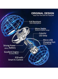 Scrolls Fly Fidget Spinner,Cool Toys Gifts for 6+ Years Old boy Girls Teens, Hand Mini  Flying Fidget Spinner with LED Lights ,USB Rechargable for Fun Indoor Outdoor Toys(Blue)  - Image 2