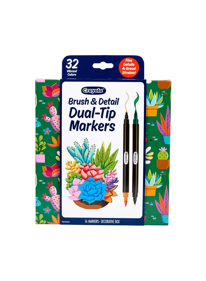 Crayola Brush & Detail Dual-Ended Markers, 16 Count – Blendable Art Markers with Brush and Fine Tips for Drawing, Lettering & Coloring - Image 2