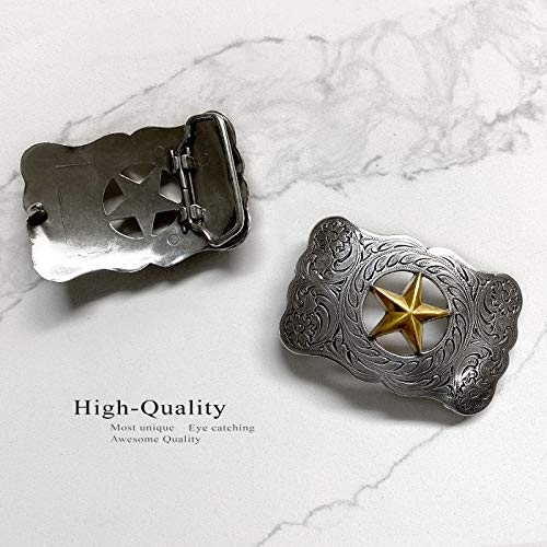 Belts.com H8459 Western Cowboy Star Gold and sterling silver engraved Belt Buckle Fits 1-1/2"(38mm) Belt (Antique Silver Gold) - Image 5