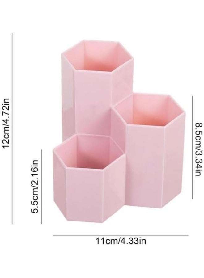 Hexagon Desk Pencil Holder Stand – Stylish Pink Stationery Organizer for Office Desk, Makeup Brush Holder, Pen and Pencil Storage Stand for Home and Office Use - Image 3