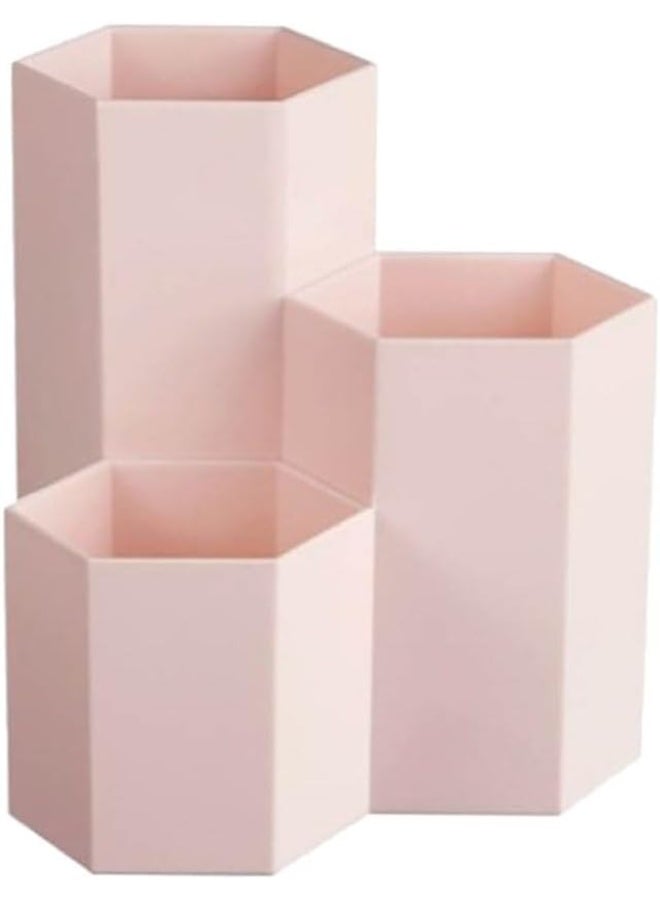 Hexagon Desk Pencil Holder Stand – Stylish Pink Stationery Organizer for Office Desk, Makeup Brush Holder, Pen and Pencil Storage Stand for Home and Office Use - Image 1
