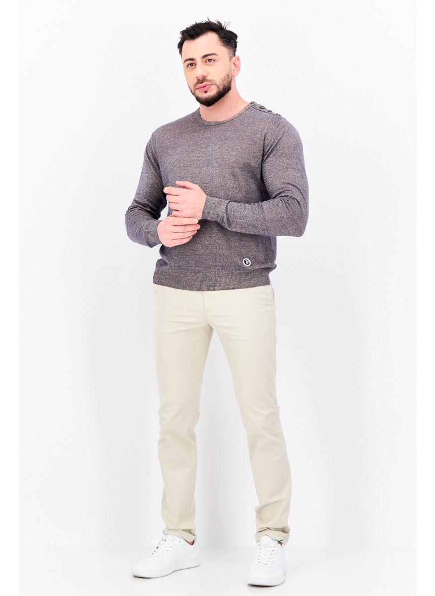 TRUSSARDI JEANS Men Crew Neck Heather Sweater, Blue Combo  - Image 2