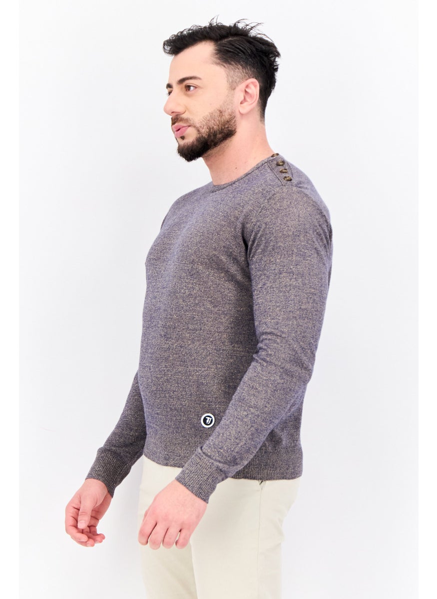 TRUSSARDI JEANS Men Crew Neck Heather Sweater, Blue Combo  - Image 1