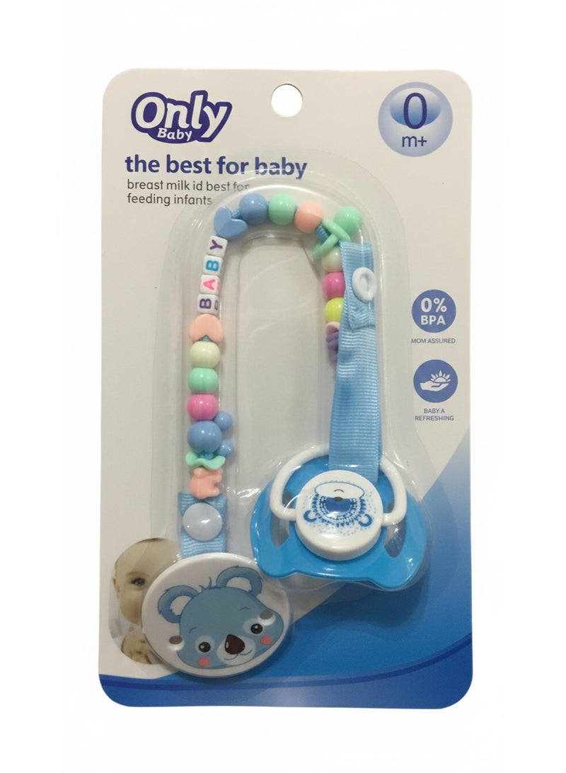Baby Soother with Chain for Newborns 0–6 Months, BPA-Free Pacifier Clip – Baby Blue