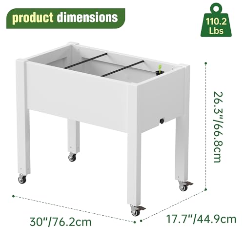 WTFGO Elevated Raised Garden Bed with Wheels - Outdoor Mobile Resin Planter Box with Drainage Holes for Vegetables Flower Herbs, Weather Resistant, White (26.3" h) - Image 2