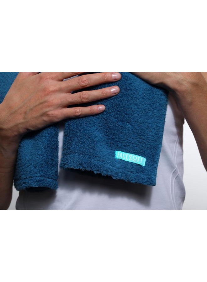 FACESOFT Eco Friendly Gym Towel for Working Out - Soft and Absorbent Cotton Exercise Towel - No Synthetic Microfibers or Plastics - Sweat Towel for Gym, Fitness, Sports, Yoga - Classic Blue - 1 Pc - Image 4