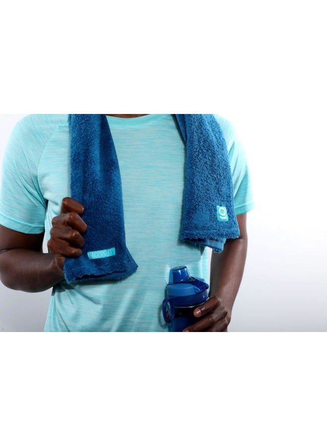 FACESOFT Eco Friendly Gym Towel for Working Out - Soft and Absorbent Cotton Exercise Towel - No Synthetic Microfibers or Plastics - Sweat Towel for Gym, Fitness, Sports, Yoga - Classic Blue - 1 Pc - Image 3