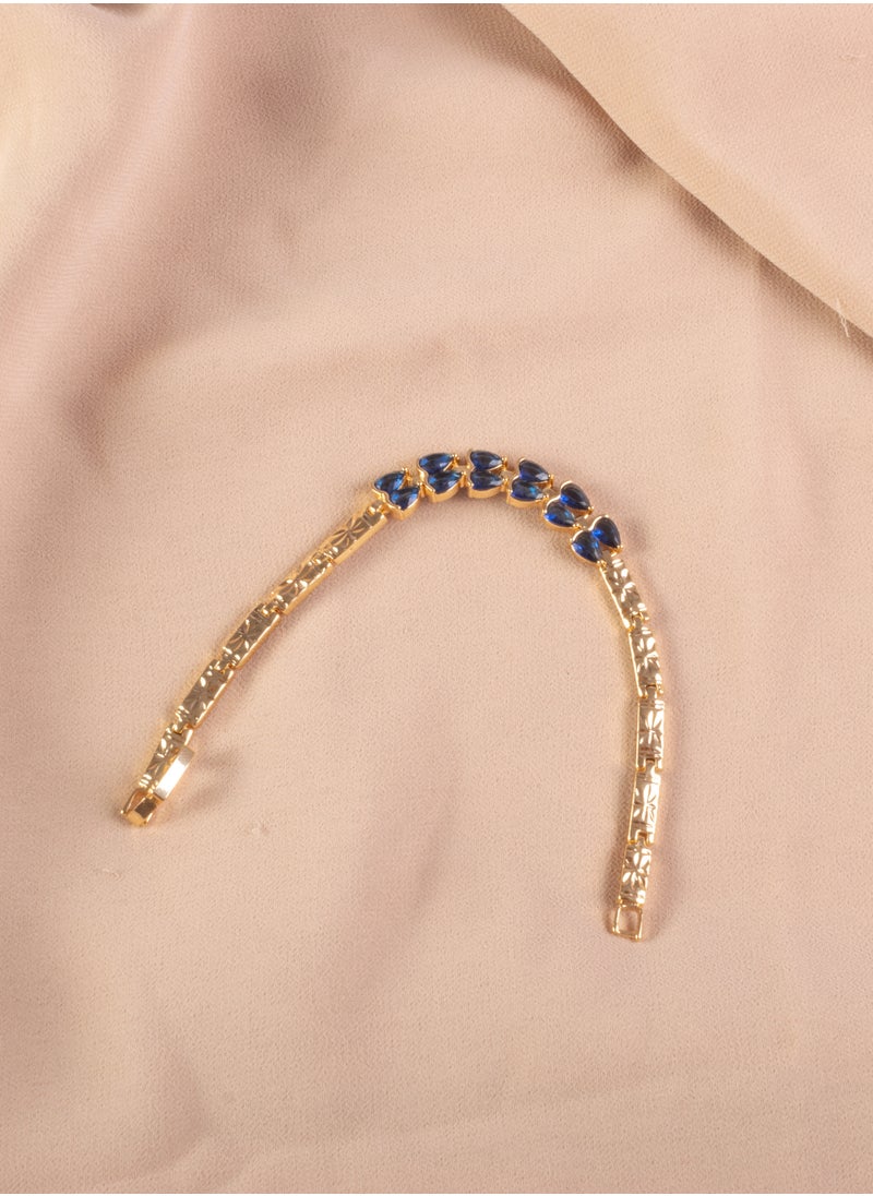 The Black Pearl Accessories - Chinese Gold Bracelet Golden with Blue Zirconic Stones - Image 1