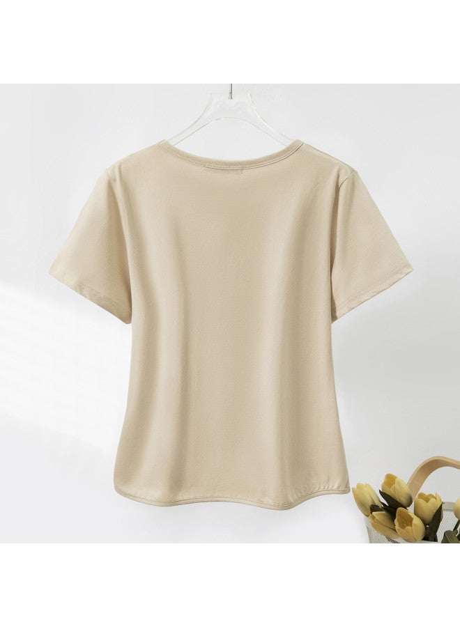 Jeanswest Women's Short Sleeve T-shirt 2025 Summer Campus Style Pure Cotton Skin-friendly Slimming Irregular Hem Round Neck Top - Image 3