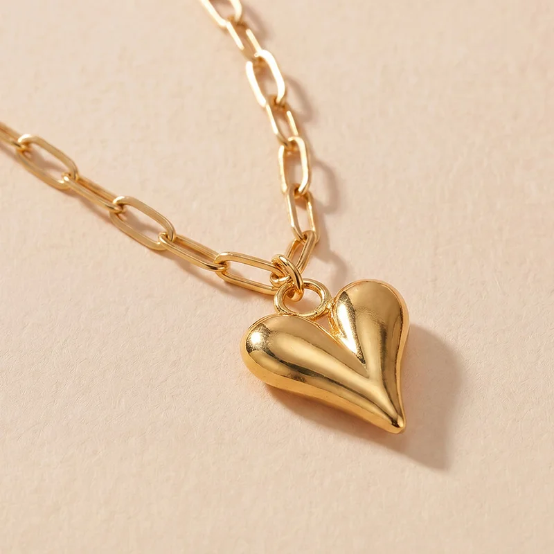 Palmonas  18K Gold Tone Plated Bold Sculpted Heart Drop Chain Necklace For Women - Waterproof & Anti-Tarnish for Women | Best Price UAE