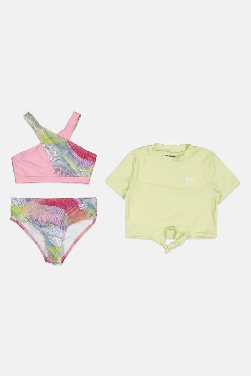 Reebok Kids Girl 3 Pieces Rashgurd With Top and Bottom Bikini Set, Apple/Pink - Image 1