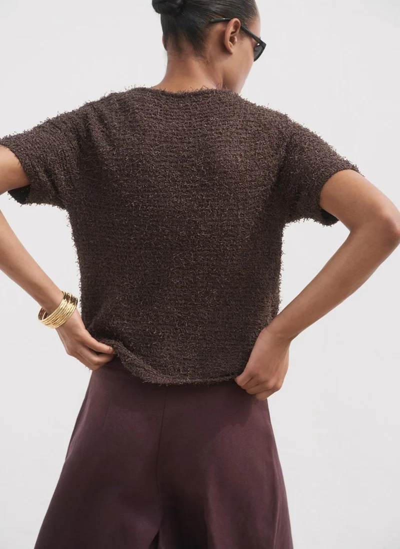 MANGO Short-Sleeved Bouclé Cardigan