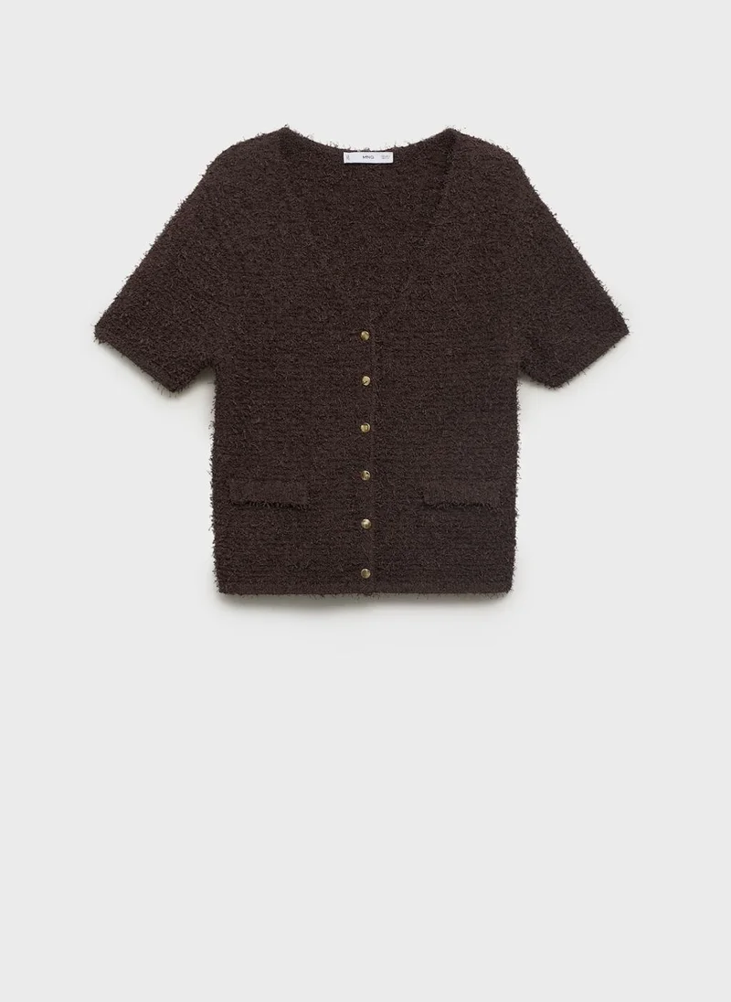 MANGO Short-Sleeved Bouclé Cardigan