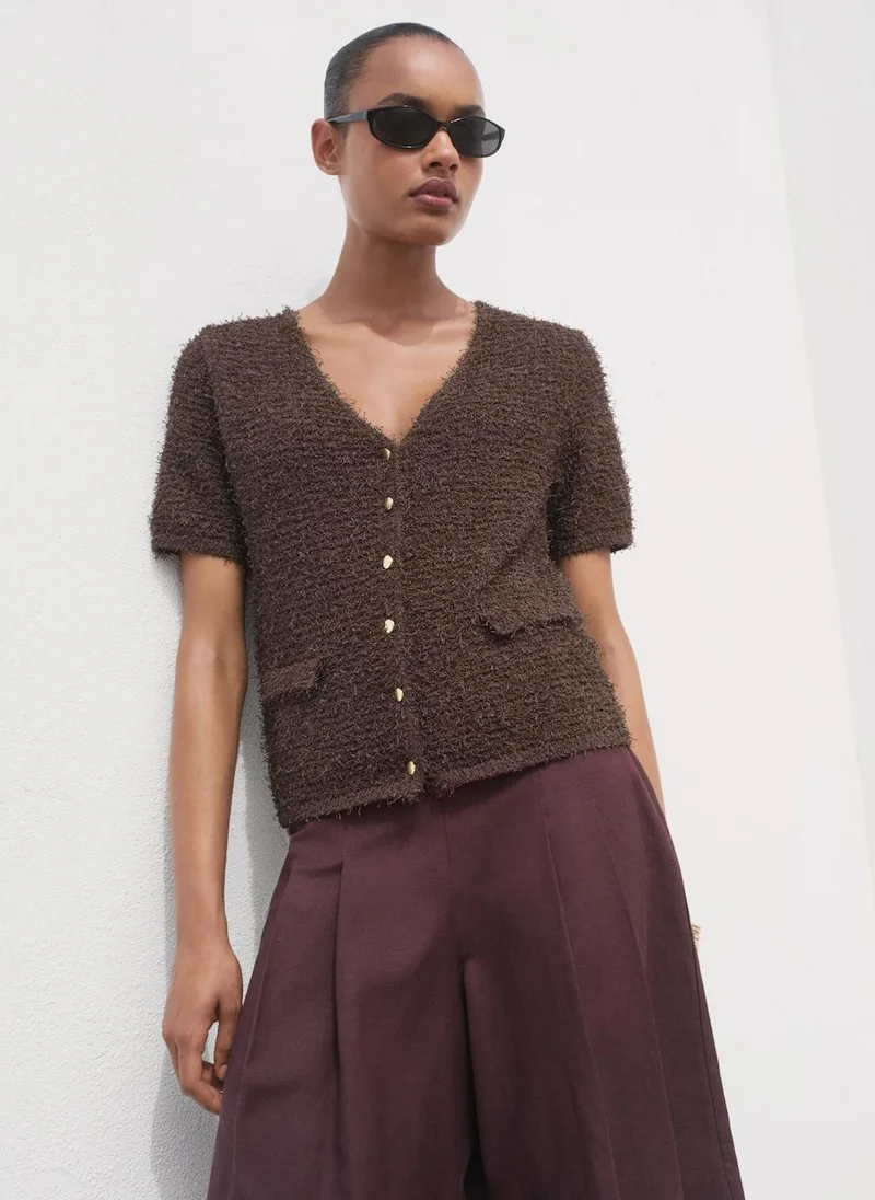 MANGO Short-Sleeved Bouclé Cardigan