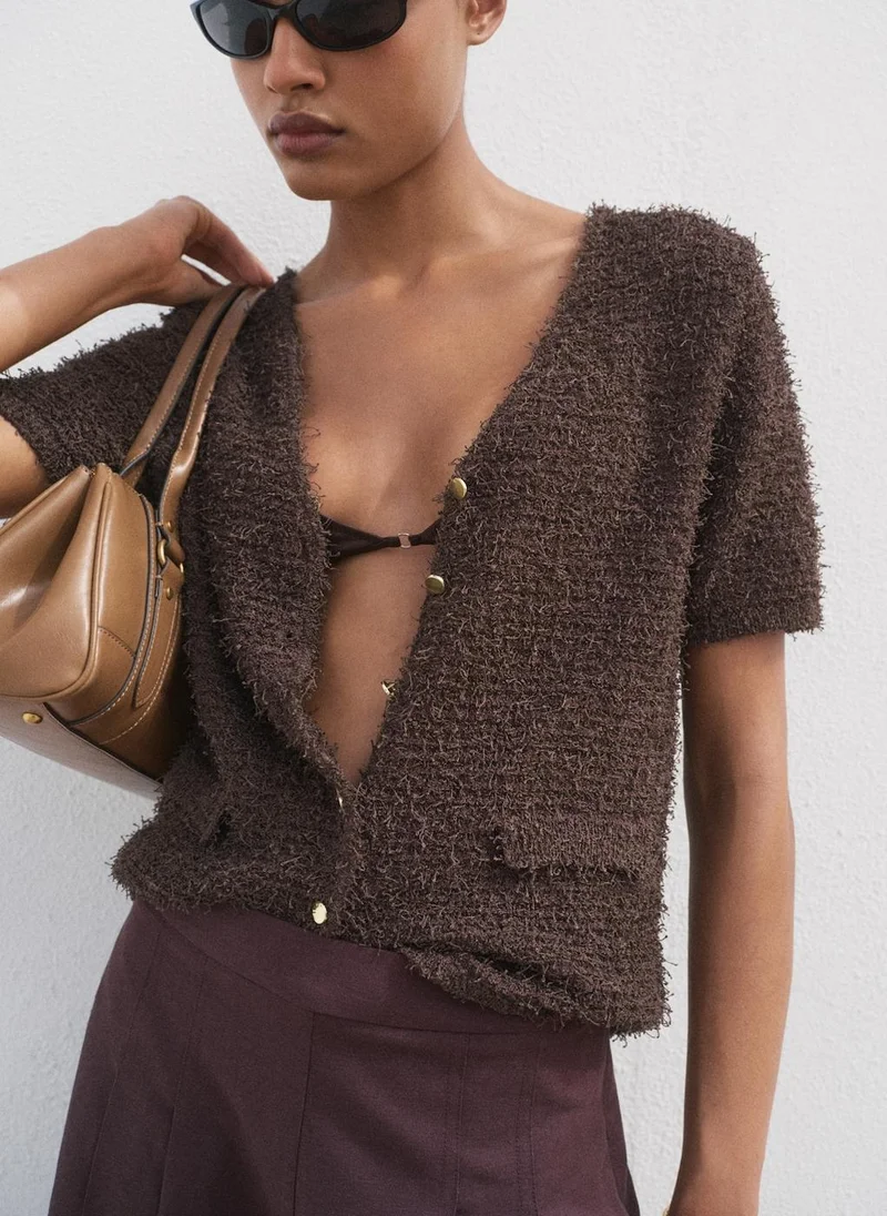 MANGO Short-Sleeved Bouclé Cardigan