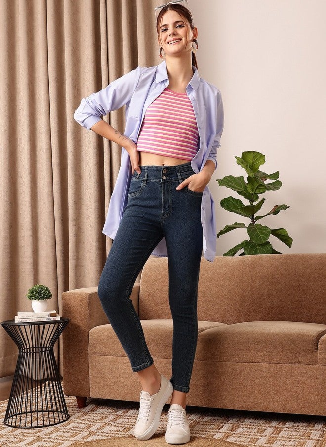 STREET 9 جينز أزرق نسائي بخصر متوسط وقصة ضيقة مريحة - Image 4