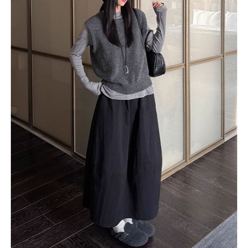 Women's Retro Casual High-Waist Black Solid Long Tulip Skirt 2026 Elastic Waist - Image 3