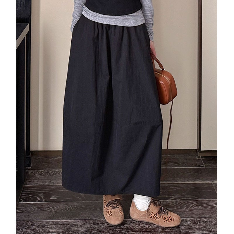 Women's Retro Casual High-Waist Black Solid Long Tulip Skirt 2026 Elastic Waist - Image 1
