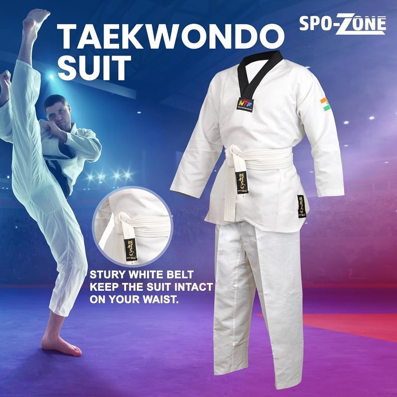 SPO Zone Taekwondo Uniform Set For Boys,Girls,Men, Women, White Cotton Blend, Traditional Style with Belt, Unisex Training Martial Arts Dress - Image 3