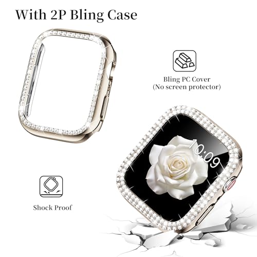 Mosonio Compatible with Apple Watch Band 40mm with Case Women, Jewelry Replacement Metal Wristband Strap with 2 Pack Bling PC Protective Cover for iWatch Series 6/5/4(Champagne) - Image 5