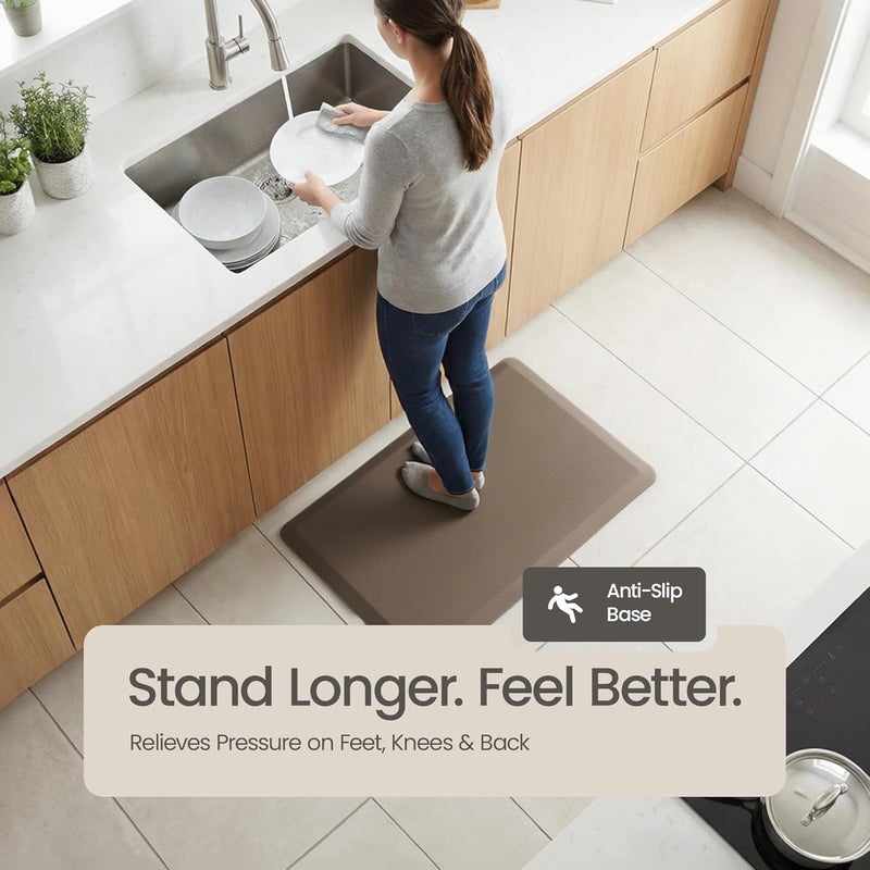 More Decor Anti Fatigue Kitchen Mats for Floor | Padded Kitchen Rugs | Non Slip, Cushioned Standing Desk Mat | Waterproof Floor Mat for Home and Office | 17.3" x 28" X 0.47", Brown, 1-Pack | More Décor - Image 4