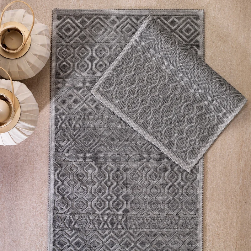 Schafer Home Ethnic 2 Pack Bath Mat-Grey