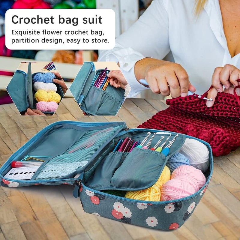 Tusmad 107-Piece Crochet Needle Kit for Beginners - Complete Crochet Set with Ergonomic Hooks, Travel Bag, Tools & Accessories for Adults and Kids - Ideal Crochet Supplies Kit with Blue Flower Bag - Image 5