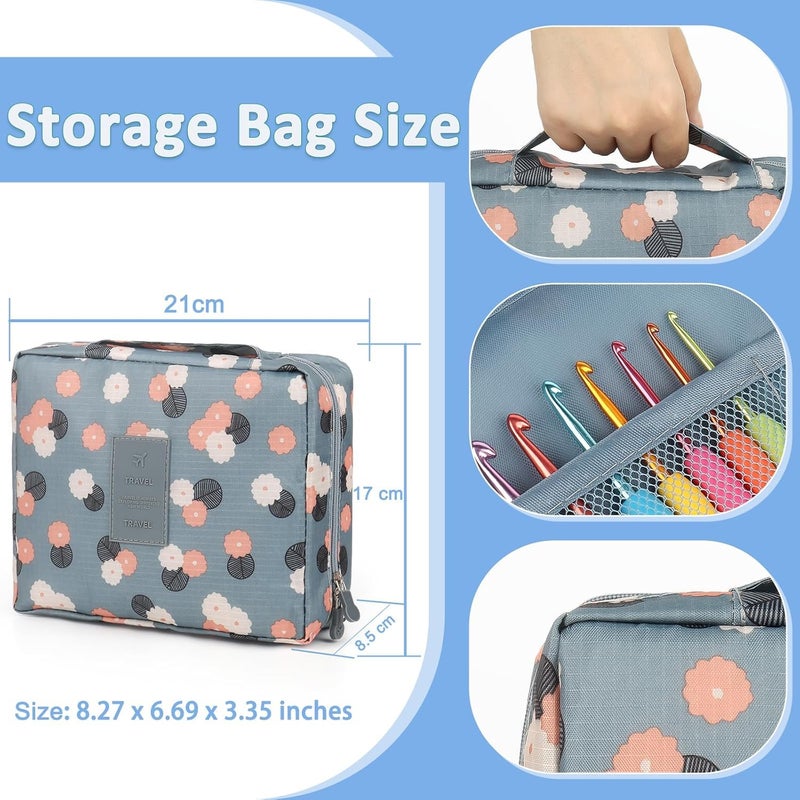 Tusmad 107-Piece Crochet Needle Kit for Beginners - Complete Crochet Set with Ergonomic Hooks, Travel Bag, Tools & Accessories for Adults and Kids - Ideal Crochet Supplies Kit with Blue Flower Bag - Image 3